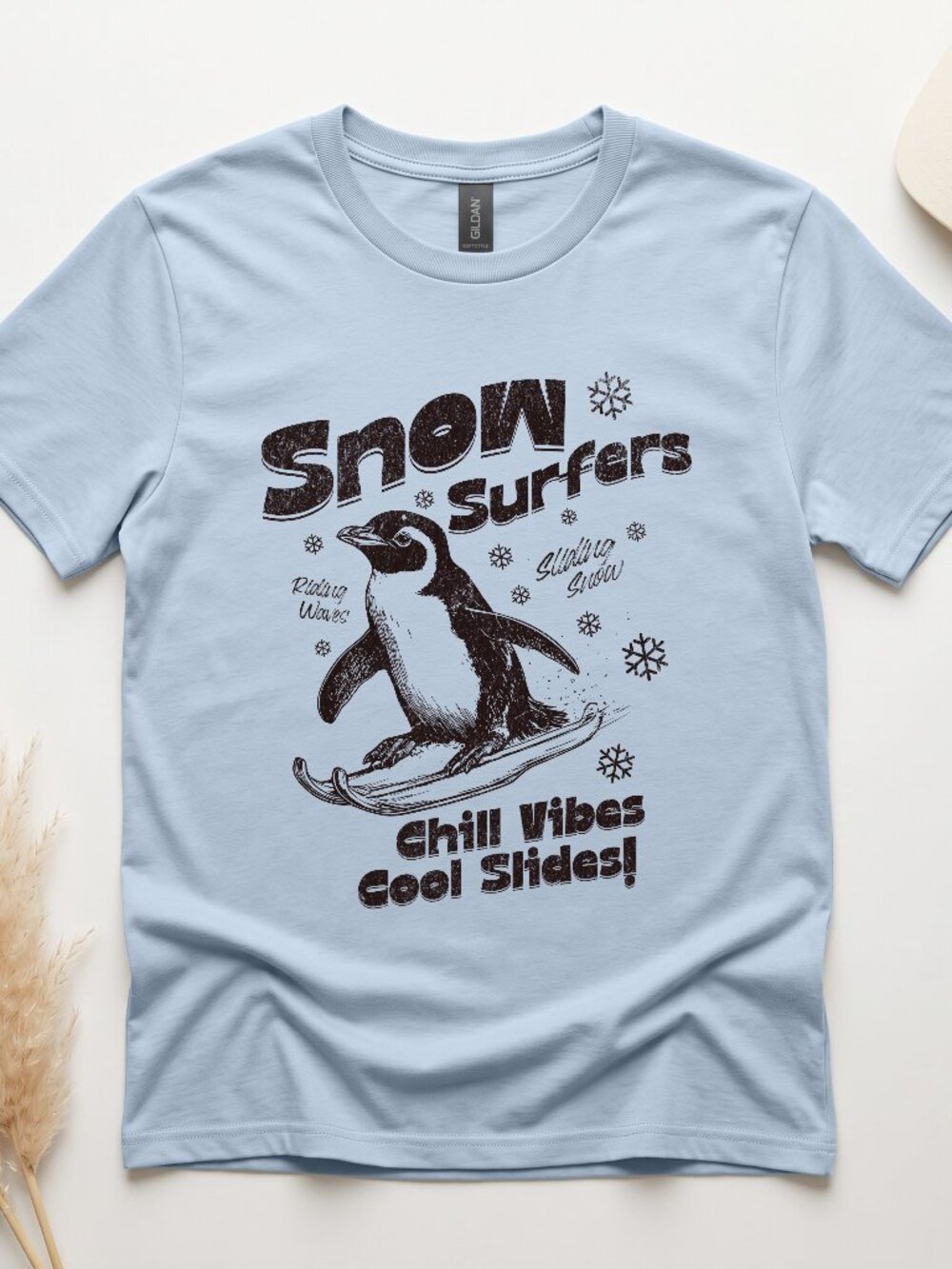 Snow Surfers - Winter Penguin Skiing Quirky T-Shirt